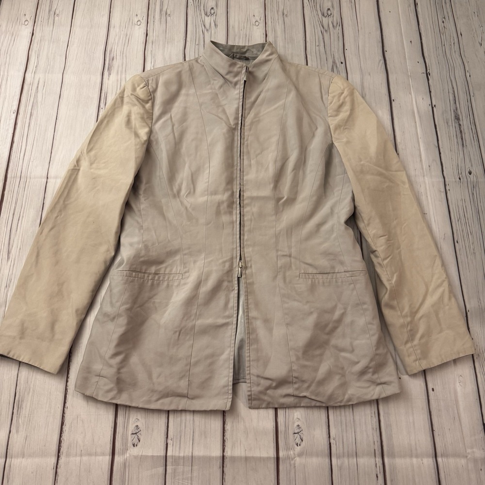 Giorgio Armani Womens Jacket 40 Beige Zip Up Italy‎ Minimalist Coat Cotton Silk